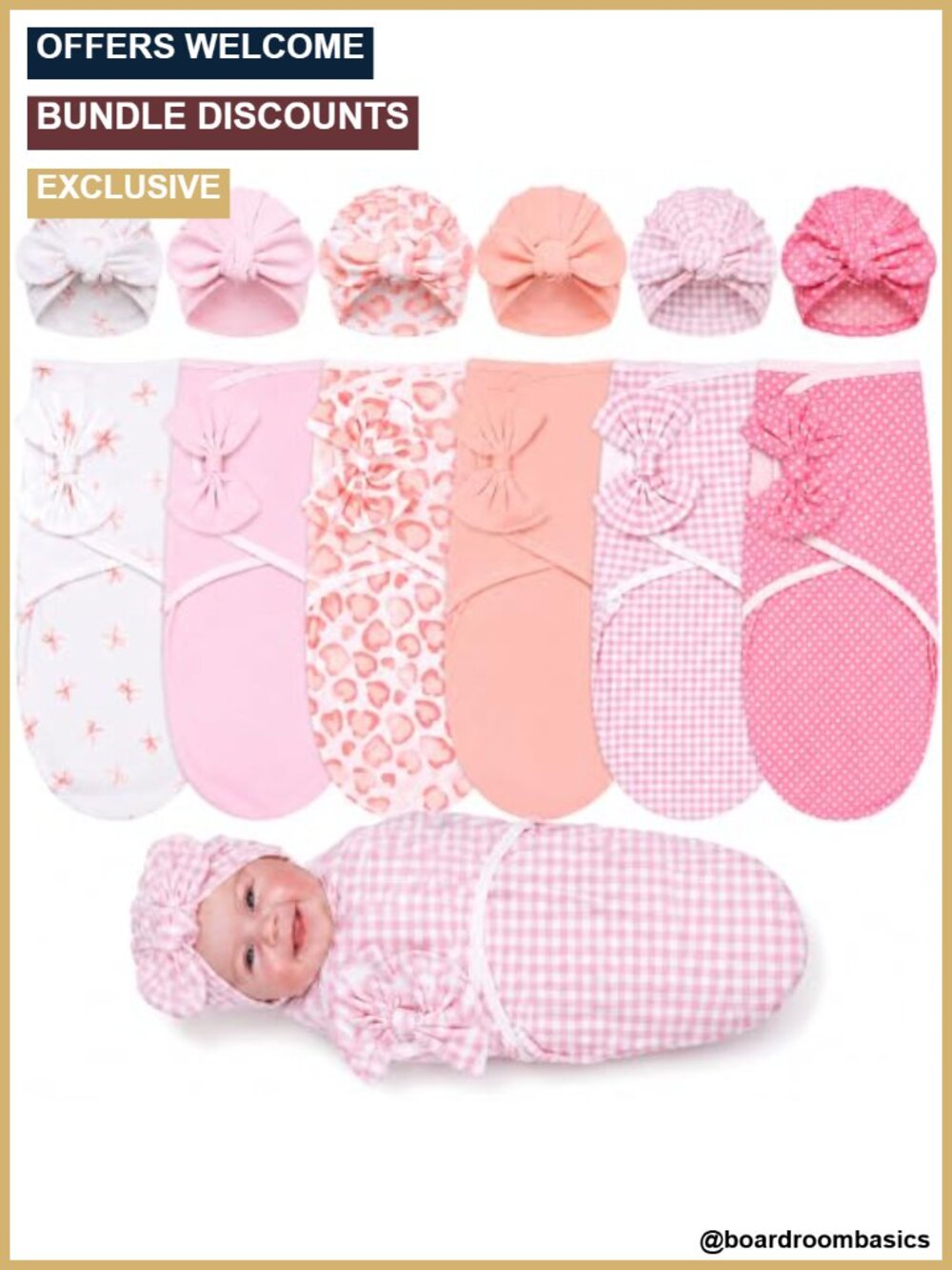 6 Pack Preemie Swaddle Set with Hats 100% Cotton Adjustable Fit